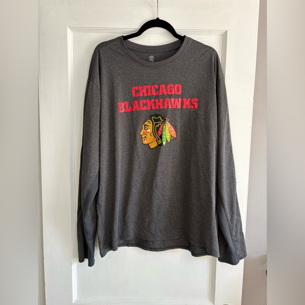 Men's NHL Chicago Blackhawks Dark Gray Long Sleeve Shirt Size 2XL